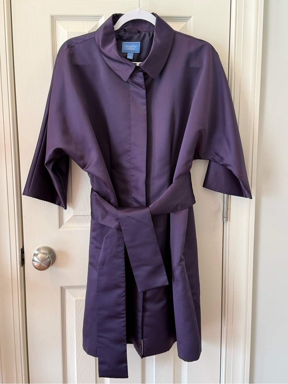 Simply Vera Vera Wang Purple Satin Trench Coat Removable Belt Size L